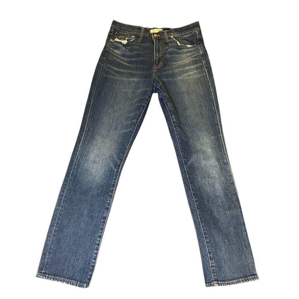 Madewell Jeans Women High Rise Slim BoyJean Blue Denim Cropped Distressed Sz 28